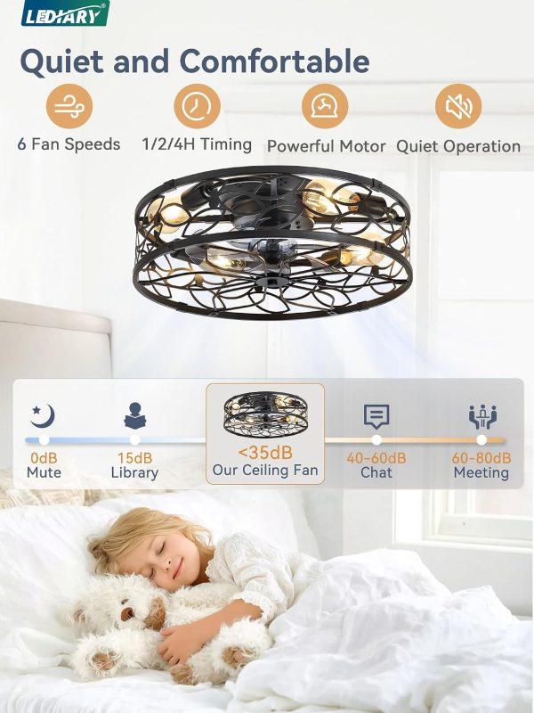 71SzupNNQzL._AC_SL1500_.jpg windphoto 20" Caged Ceiling Fan with Light, Flush Mount Fandalier with Remote | Low Profile, Farmhouse Small, Bladeless Industrial, Quiet DC Motor, App Control for Bedroom, Kitchen, Dining Room, Black