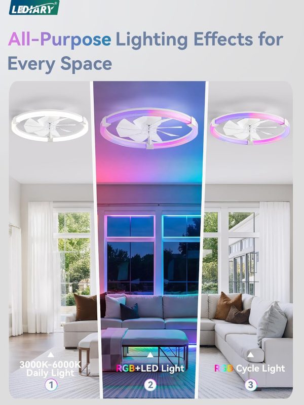 71TBLDcOVLL._AC_SL1500_.jpg windphoto Ceiling Fan with Light,23inch Low Profile Fandelier with Remote RGB | RGB,6 Speeds, Reversible DC Motor, Dimmable Flush Mount Fan Light, Modern fans for Bedroom