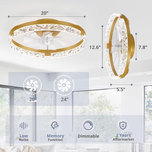 71TC8iOgXaL._AC_SL1500_.jpg windphoto 2 Pack 20" Modern Ceiling Fans with Lights and Remote, Gold | Fandelier, Dimmable Low Profile, Flush Mount, Stepless Color Temperature Change, 6 Speeds, Bedroom, Living Room, Kitchen