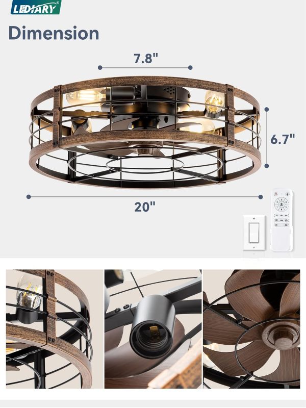 71TDnj0SkDL._AC_SL1500_.jpg windphoto 20" Caged Ceiling Fan with Light and Remote, Low Profile Flush Mount Fandelier for Bedroom,Kitchen,Indoor,Black and Gold
