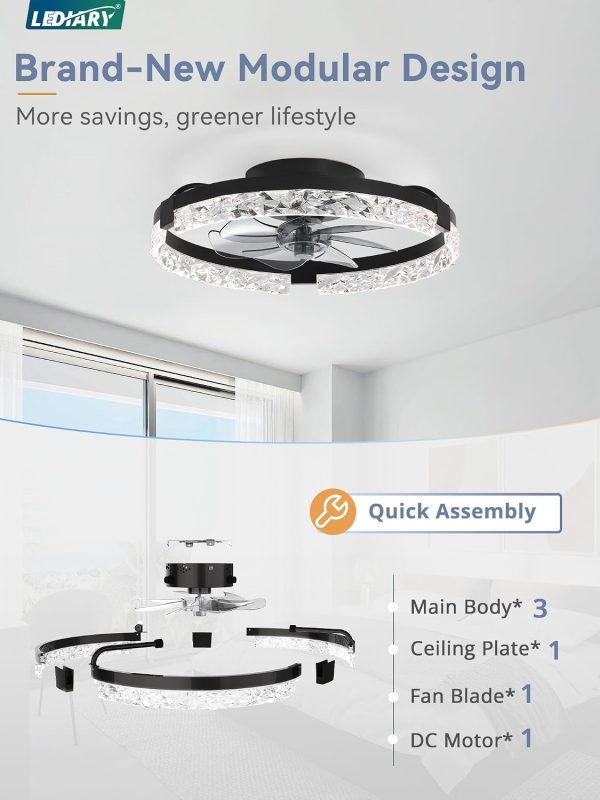 71THipusTDL._AC_SL1500_.jpg windphoto 20 Inch Low Profile Ceiling Fans with Lights and Remote, Fandelier Ceiling Fan Flush Mount, 3000K-6000K Dimmable LED Fan Light, Black Modern Ceiling Fans with Lights for Bedroom | Flush Mount, Fandelier, 3000K-6000K, Dimmable LED, for Bedroom