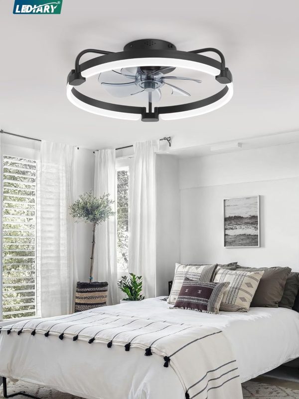 71TTY6xJKL._AC_SL1500_.jpg windphoto 20" Ceiling Fans with Lights and Remote, Low Profile Led Fan Light | Flush Mount, Stepless Dimmable Fandelier, 6 Speeds, 3 CCT, Quiet Reversible DC Motor, 2H Timer, Bedroom, Living Room, Black