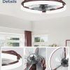 windphoto 20" Ceiling Fans with Lights, Low Profile Fandelier for Bedroom | Flush Mount Fan Light, Stepless Dimmable, App/Remote Control, 3 CCT Led, 6 Speeds, Quiet Reversible DC Motor, Brown