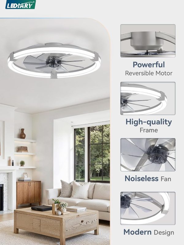 71ToHuHQmML._AC_SL1500_.jpg Ceiling Fans with Lights 23 Inch Low Profile Fandelier with Remote Grey | 6 Speeds, Reversible, Dimmable Flush Mount Fan Light, Modern Ceiling Fan with Lights for Bedroom Bladeless