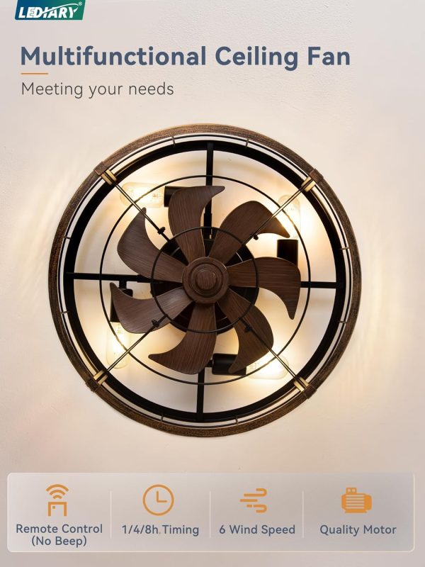 71U472IJ2FL._AC_SL1500_.jpg windphoto 20" Caged Ceiling Fan with Light and Remote, Low Profile Flush Mount Fandelier for Bedroom,Kitchen,Indoor,Black and Gold