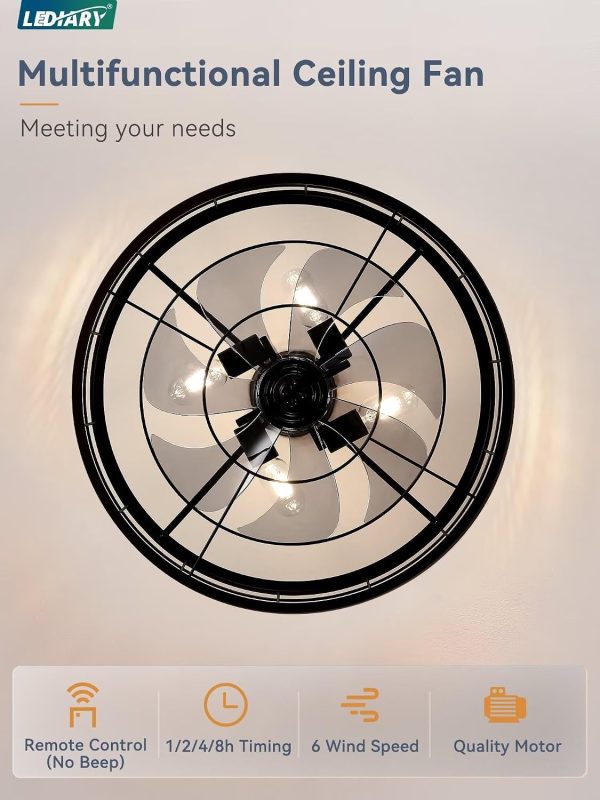 71U9MuUU87L._AC_SL1500_.jpg windphoto 22 inch Farmhouse Caged Ceiling Fan Light with Remote, Black | 6 Speed Adjustable,Timing, Quiet & Powerful DC, Large, Farmhouse, Industrial, Enclosed, Bladeless, Bedroom, Kitchen, Downrod