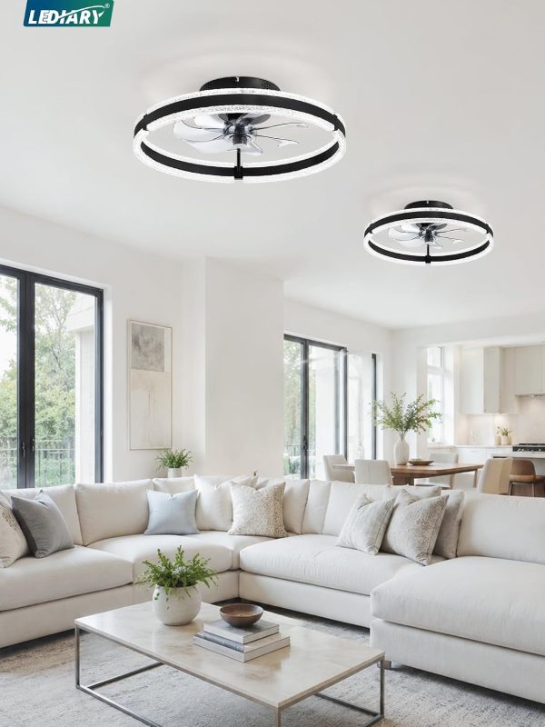 71UNvpDYTL._AC_SL1500_.jpg windphoto 20'' Low Profile Ceiling Fans with Lights and Remote, Black, 2 Pack | 3000-6000K Dimmable LED, 6 Wind Speeds, Quiet Reversible DC Motor, Small Flush Mount Fandelier for Bedroom, Living Room