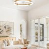 windphoto 24" Ceiling Fans with Lights, Low Profile Fandelier for Bedroom | Flush Mount Fan Light, Stepless Dimmable, App/Remote Control, 3 CCT Led, 6 Speeds, Quiet Reversible DC Motor, Gold