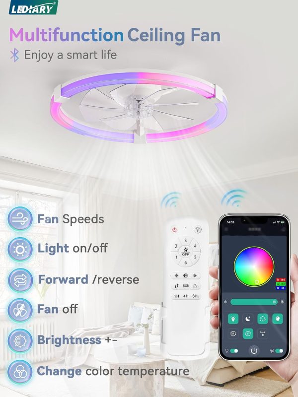 71UfF6UyloL._AC_SL1500_.jpg windphoto Ceiling Fan with Light,23inch Low Profile Fandelier with Remote RGB | RGB,6 Speeds, Reversible DC Motor, Dimmable Flush Mount Fan Light, Modern fans for Bedroom