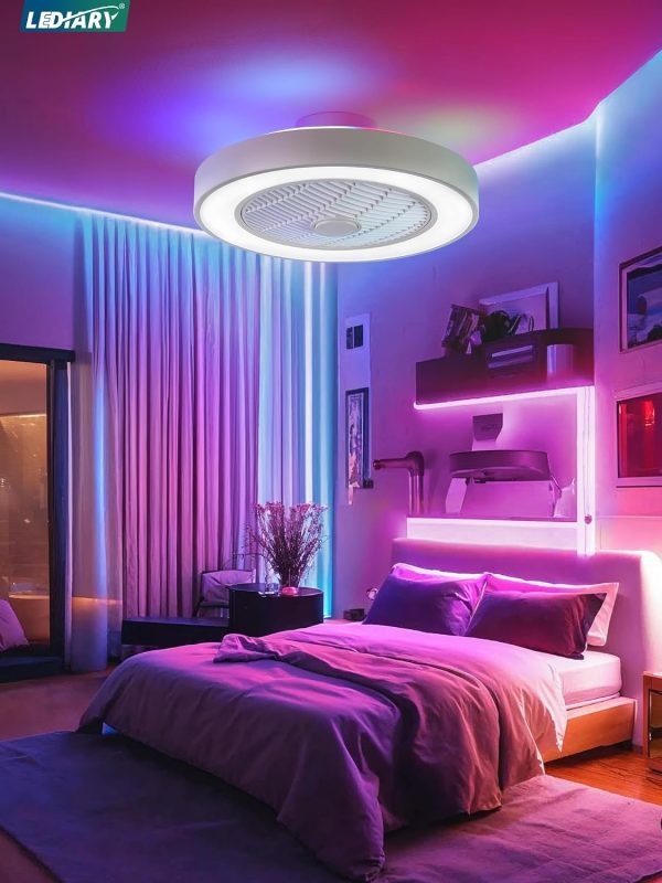 71UsMK0kqCL._AC_SL1500_.jpg windphoto 20 Inch Low Profile Bladeless LED Ceiling Fan Light, White RGB | Flush Mount, Modern, 6 Speed Adjustable, 3000-6000K Dimmable, 3000LM, Indoor Bedroom Living Room, Remote/APP Control