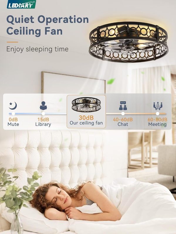 71UvsGfq8DL._AC_SL1500_.jpg windphoto 23 Inch Caged Flush Mount Ceiling Fans with Lights, Black | Low Profile, Farmhouse, Bladeless Enclosed Fandelier, Small, 6 Speed, Quiet Reversible DC, Bedroom, Kitchen, Living Room,