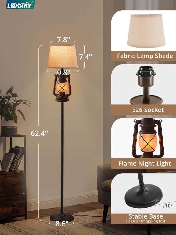 71V2zflgkML._AC_SL1500_.jpg windphoto LED Flashing Flame Night Lantern Floor Lamp Decor | Farmhouse Standing with Beige Linen Drum Lampshade Rustic for Living Room, Bedroom Home