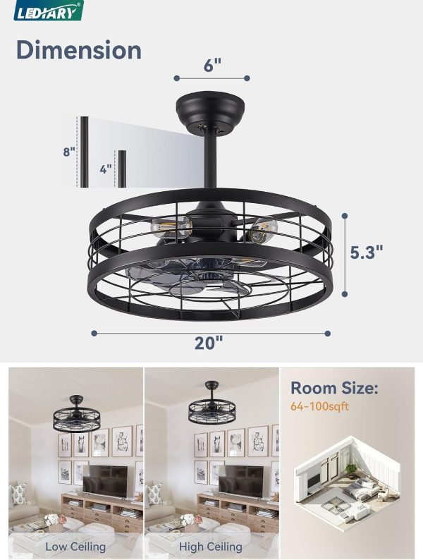 71VCBbFeHsL._AC_SL1500_.jpg windphoto 20 inch Fandelier Caged Ceiling Fan with Light and Remote, Black | 6 Speed Adjustable,Timing, Quiet & Powerful DC, Small, Farmhouse, Industrial, Enclosed, Bladeless, Bedroom, Kitchen, Downrod