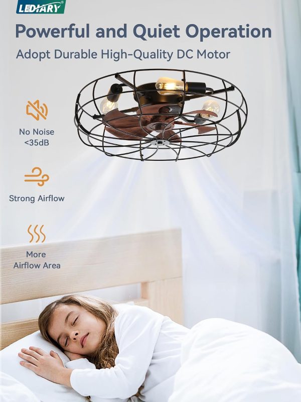 71VKPMRp67L._AC_SL1500_.jpg windphoto 23" Caged Farmhouse Ceiling Fans with Lights and Remote/App, Black | Flush Mount Bladeless Low Profile, Fandalier Large Rustic, Industrial Enclosed, Quiet & Powerful for Bedroom, Kitchen, Indoor