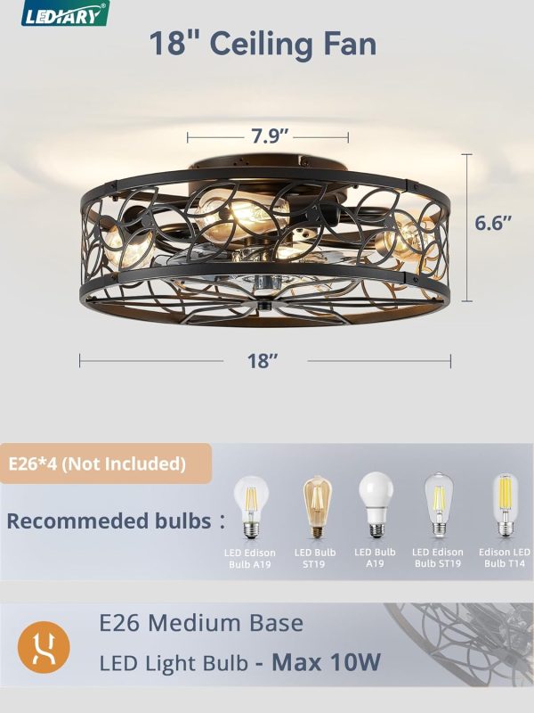 71VN1GSx27L._AC_SL1500_.jpg windphoto Caged Ceiling Fan with Light, Flush Mount Fandalier with Remote | Low Profile, Farmhouse Small, Bladeless Industrial, Quiet DC Motor, App Control for Bedroom, Kitchen, Dining Room, Walnut