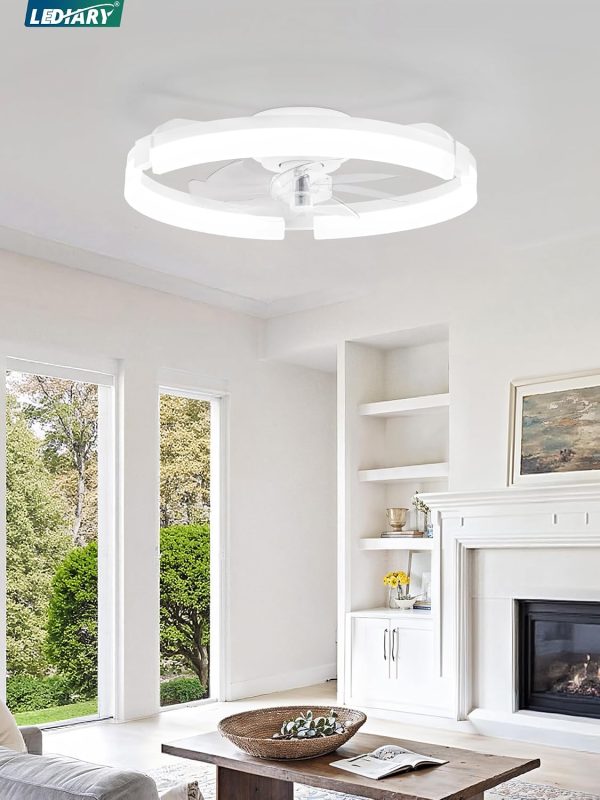 windphoto 20" Ceiling Fans with Lights, Low Profile Fandelier for Bedroom | Flush Mount Fan Light, Stepless Dimmable, App/Remote Control, 3 CCT Led, 6 Speeds, Quiet Reversible DC Motor, White