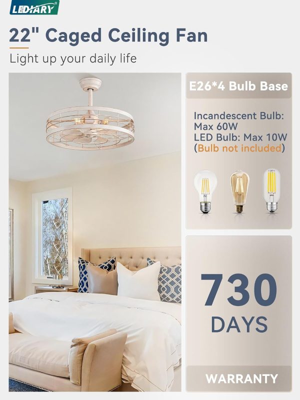 71VkurQiLZL._AC_SL1500_.jpg windphoto 22 inch Caged Bladeless Ceiling Fan Light with Remote, White Gold | 6 Speed Adjustable,Timing, Quiet & Powerful DC, Small, Farmhouse, Industrial, Enclosed, Bladeless, Bedroom, Kitchen, Downrod