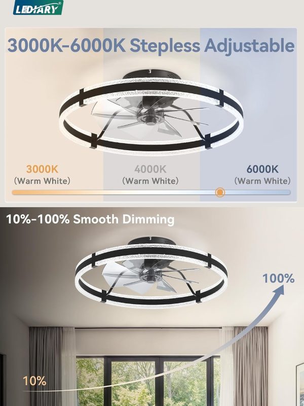 71Vr8PQvEmL._AC_SL1500_.jpg windphoto 24'' Modern Low Profile Ceiling Fans with Lights and Remote, Black | 3000-6000K Dimmable LED, 6 Wind Speeds, Quiet Reversible DC Motor, Small Flush Mount Fandelier for Bedroom, Living Room