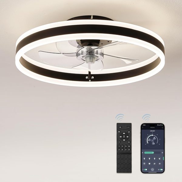 71VrA836FUL._AC_SL1500_.jpg windphoto 19.7'' Modern Low Profile Ceiling Fans with Lights and Remote,Black | 3000-6000K Dimmable LED, 6 Wind Speeds, Quiet Reversible DC Motor, Small Flush Mount Fandelier for Bedroom, Living Room