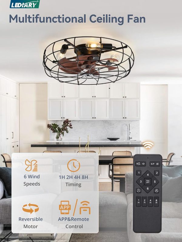 71W3bHjbuwL._AC_SL1500_.jpg windphoto 23" Caged Farmhouse Ceiling Fans with Lights and Remote/App, Black | Flush Mount Bladeless Low Profile, Fandalier Large Rustic, Industrial Enclosed, Quiet & Powerful for Bedroom, Kitchen, Indoor