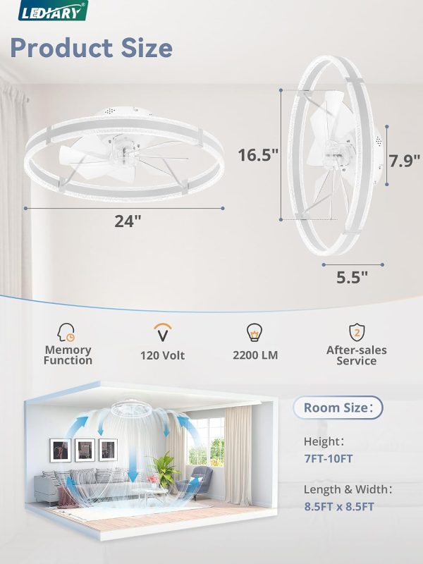 71W8WmqQrtL._AC_SL1500_.jpg windphoto 24'' Low Profile Ceiling Fans with Lights and Remote, White, 2 Pack | 3000-6000K Dimmable LED, 6 Wind Speeds, Quiet Reversible DC Motor, Small Flush Mount Fandelier for Bedroom, Living Room