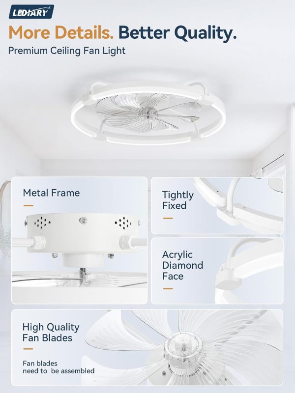 windphoto 24" Low Profile Ceiling Fans with Lights, Remote/APP Control, White | Wider Airflow, Stepless Dimmable LED, Quiet Reversible DC Motor, 6 Speeds, 3CCT, Timer, Bedroom, Living Room, Kitchen