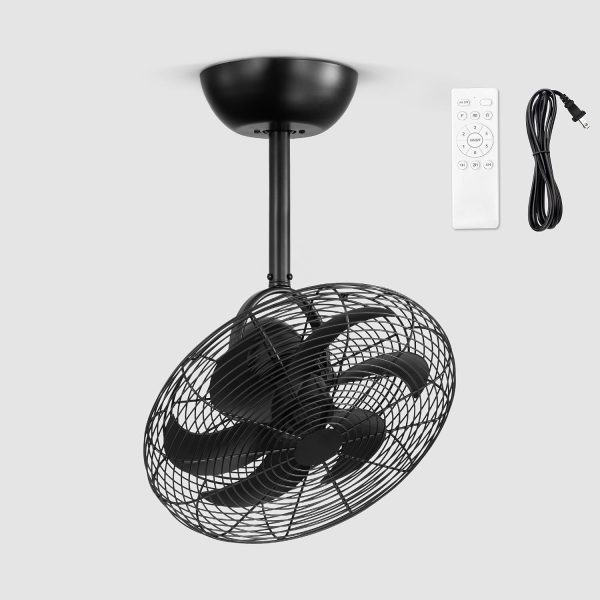 windphoto 16 Inch Small Wall Mount Fan and Remote with Plug in Cord, Black | 6 Speed, Adjustable Tilt, Timing, Reversible, Wall Mounted Fan, Indoor, Tabletop, Garage, Shop, Corner Gym, Bedroom, Office