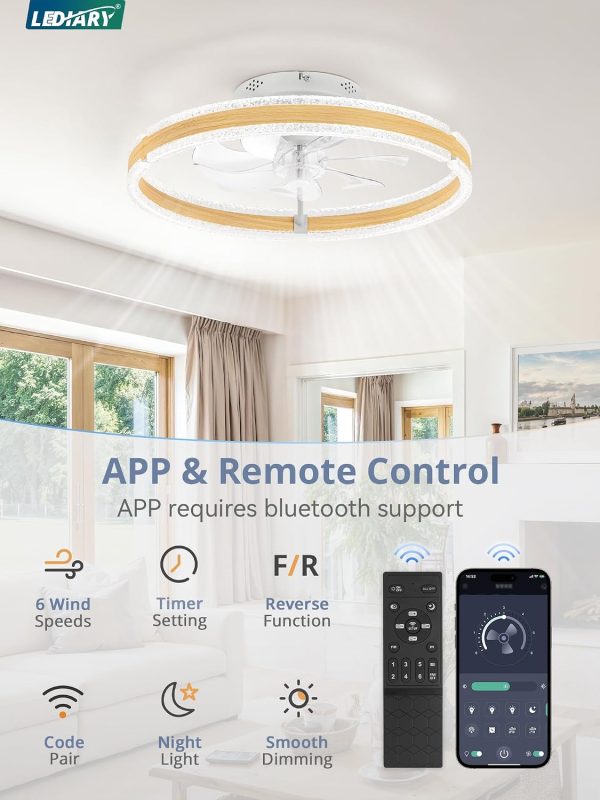 71WNCBV2iiL._AC_SL1500_.jpg windphoto Ceiling Fans with Lights and Remote, 20'' Low Profile Ceiling Fan with Light, 3000-6000K Dimmable Fandelier Ceiling Fans, Modern Flush Mount Fan Light for Bedroom with 6 Wind Speeds-Wood Grain | 3000-6000K Dimmable LED, 6 Wind Speeds, Quiet Reversible DC Motor, Small Flush Mount Fandelier for Bedroom, Living Room