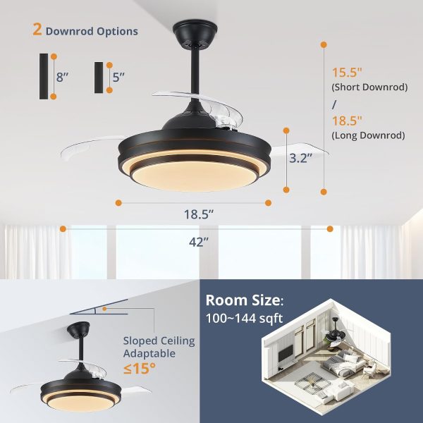 71WW4BXOZL._AC_SL1500_.jpg windphoto 42 Inch Retractable Ceiling Fans with Lights and Remote | Fandelier Ceiling Fans with LED Light, Modern Ceiling Fan, Stepless Color Changeable, Dimmable, Timer Setting, Black