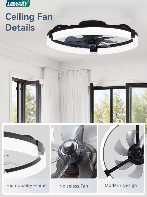 71Wfmcxop8L._AC_SL1500_.jpg windphoto 2 Pack 20" Ceiling Fans with Lights, Fandelier for Bedroom | Flush Mount Fan Light, Stepless Dimmable, App/Remote Control, 3 CCT Led, 6 Speeds, Quiet Reversible DC Motor, Black