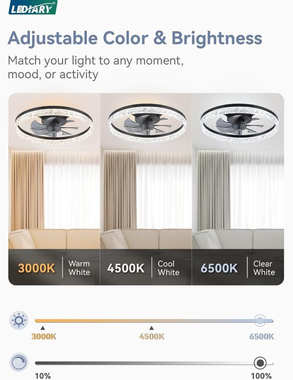 71WzcSBI0EL._AC_SL1500_.jpg windphoto 20" Modern Ceiling Fans with Lights and Remote, Black Fandelier | Dimmable Low Profile, Flush Mount Ceiling Fan, Stepless Color Temperature Change, 6 Speeds, Bedroom, Living Room, Kitchen