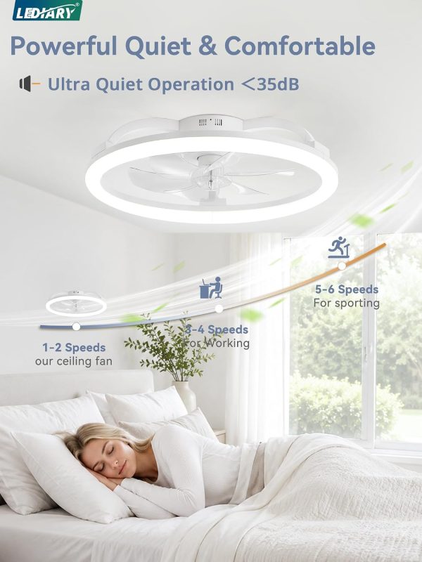 71X0aKHiPQL._AC_SL1500_.jpg windphoto 23" Ceiling Fans with Lights and Remote for Bedroom, White | Low Profile Fan Light, 3000K-6000K Stepless Dimmable Fandelier, 6 Speed, Reversible DC Motor, APP & Remote Control, Low Noice