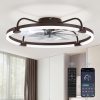 windphoto 24" Ceiling Fans with Lights and Remote, Low Profile Led Fan Light | Flush Mount, Stepless Dimmable Fandelier, 6 Speeds, 3 CCT, Quiet Reversible DC Motor, 2H Timer, Bedroom, Living Room, Brown