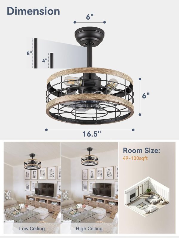 71XD4UNLpuL._AC_SL1500_.jpg windphoto 16.5 inch Caged Fandelier Ceiling Fan Light with Remote, Brown | 6 Speed Adjustable,Timing, Quiet & Powerful DC, Small, Farmhouse, Industrial, Enclosed, Bladeless, Bedroom, Kitchen, Downrod