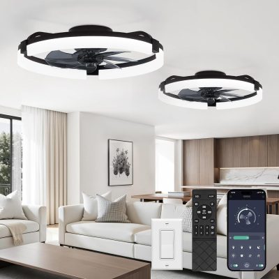 71XIoTxRiSL._AC_SL1500_.jpg windphoto 2 Pack 20" Ceiling Fans with Lights, Fandelier for Bedroom | Flush Mount Fan Light, Stepless Dimmable, App/Remote Control, 3 CCT Led, 6 Speeds, Quiet Reversible DC Motor, Black
