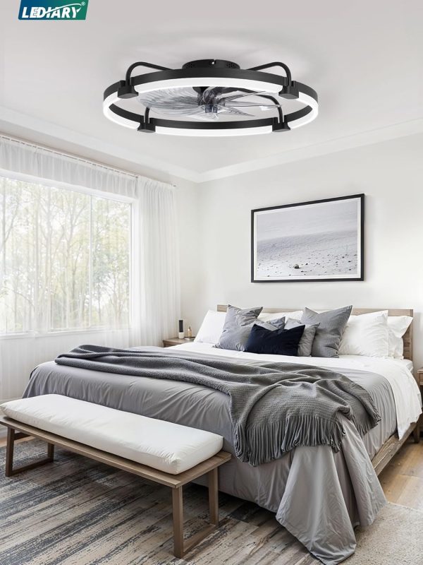 71XU0XCxUL._AC_SL1500_.jpg windphoto 24" Ceiling Fans with Lights and Remote, Low Profile Led Fan Light | Flush Mount, Stepless Dimmable Fandelier, 6 Speeds, 3 CCT, Quiet Reversible DC Motor, 2H Timer, Bedroom, Living Room, Black