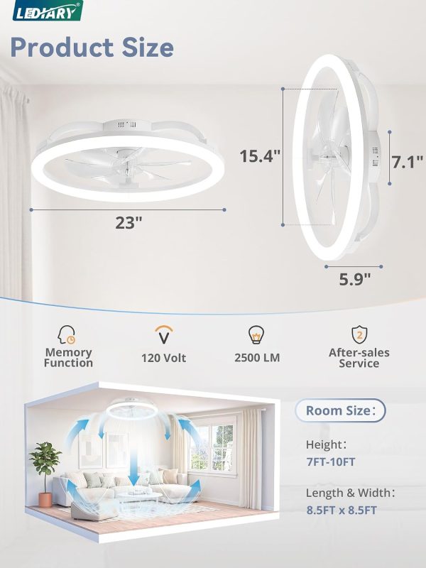 71Xa-H5ettL._AC_SL1500_.jpg windphoto 23" Ceiling Fans with Lights and Remote for Bedroom, White | Low Profile Fan Light, 3000K-6000K Stepless Dimmable Fandelier, 6 Speed, Reversible DC Motor, APP & Remote Control, Low Noice