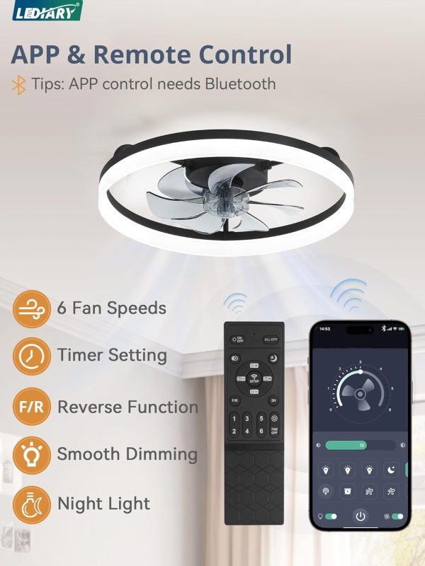 71Xk73xpu8L._AC_SL1500_.jpg windphoto 20 Inch Low Profile Ceiling Fans with Lights and Remote, Fandelier Ceiling Fan Flush Mount, 3000K-6000K Dimmable LED Fan Light, White & Black Modern Ceiling Fans with Lights for Bedroom