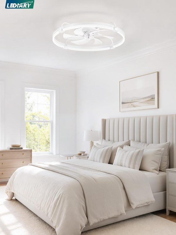 windphoto 26" Ceiling Fans with Lights and Remote, Low Profile Led Fan Light | Flush Mount, Stepless Dimmable Fandelier, 6 Speeds, 3 CCT, Quiet Reversible DC Motor, 2H Timer, Bedroom, Living Room, White