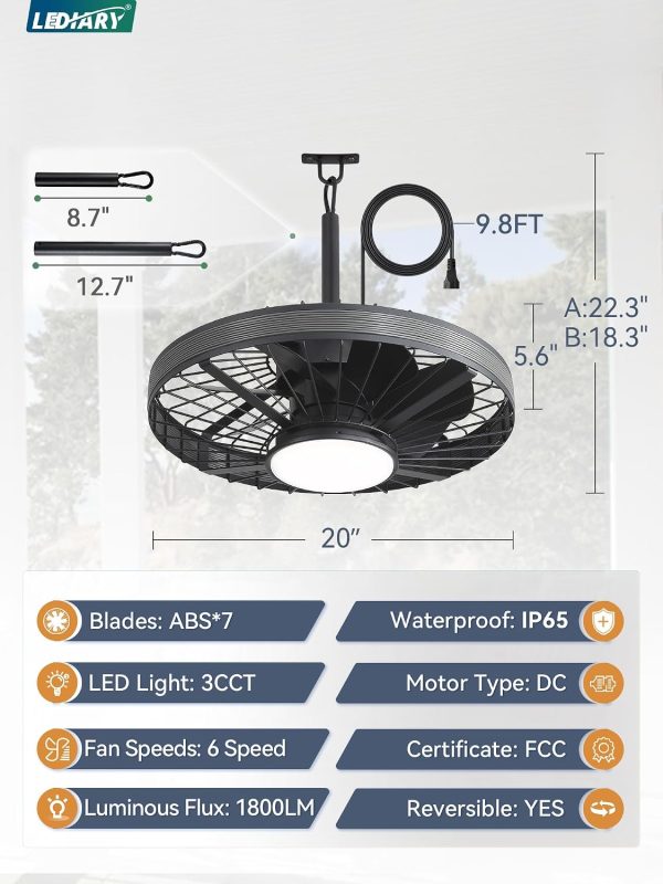 71YLGsPdUxL._AC_SL1500_.jpg windphoto 20 Outdoor Ceiling Fans with Light,Gazebo Fan with Hanging Hook | IP65 Waterproof,Outdoor Fan, App Control, 3CCT, Dimmable,6 Speeds, Caged, Plug in, for Patio, Porch, Pergola,Canopy, Gray