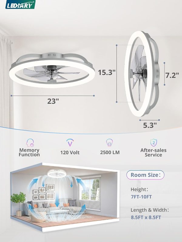 71YMC-BKOmL._AC_SL1500_.jpg windphoto 23" Ceiling Fans with Lights and Remote for Bedroom, Grey | RGB Low Profile Fan Light, 3000K-6000K Stepless Dimmable, 6 Speed, Reversible DC Motor, APP & Remote Control, Low Noice