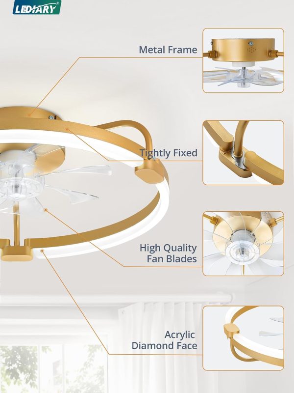 71YPTbCU0L._AC_SL1500_.jpg windphoto 20" Ceiling Fans with Lights and Remote, Low Profile Led Fan Light | Flush Mount, Stepless Dimmable Fandelier, 6 Speeds, 3 CCT, Quiet Reversible DC Motor, 2H Timer, Bedroom, Living Room, Gold