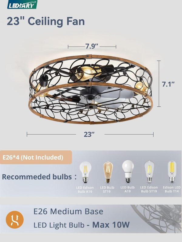 71Yhe7jvLL._AC_SL1500_.jpg windphoto 23" Caged Ceiling Fan with Light, Flush Mount Fandalier with Remote | Low Profile, Farmhouse Large, Bladeless Industrial, Quiet DC Motor, App Control for Bedroom, Kitchen, Dining Room, Walnut