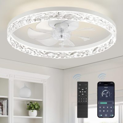 71Yx3o5dOVL._AC_SL1500_.jpg windphoto 20" Modern Ceiling Fans with Lights and Remote, White Fandelier | Dimmable Low Profile, Flush Mount Ceiling Fan, Stepless Color Temperature Change, 6 Speeds, Bedroom, Living Room, Kitchen