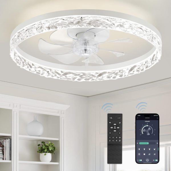 71Yx3o5dOVL._AC_SL1500_.jpg windphoto 20" Modern Ceiling Fans with Lights and Remote, White Fandelier | Dimmable Low Profile, Flush Mount Ceiling Fan, Stepless Color Temperature Change, 6 Speeds, Bedroom, Living Room, Kitchen