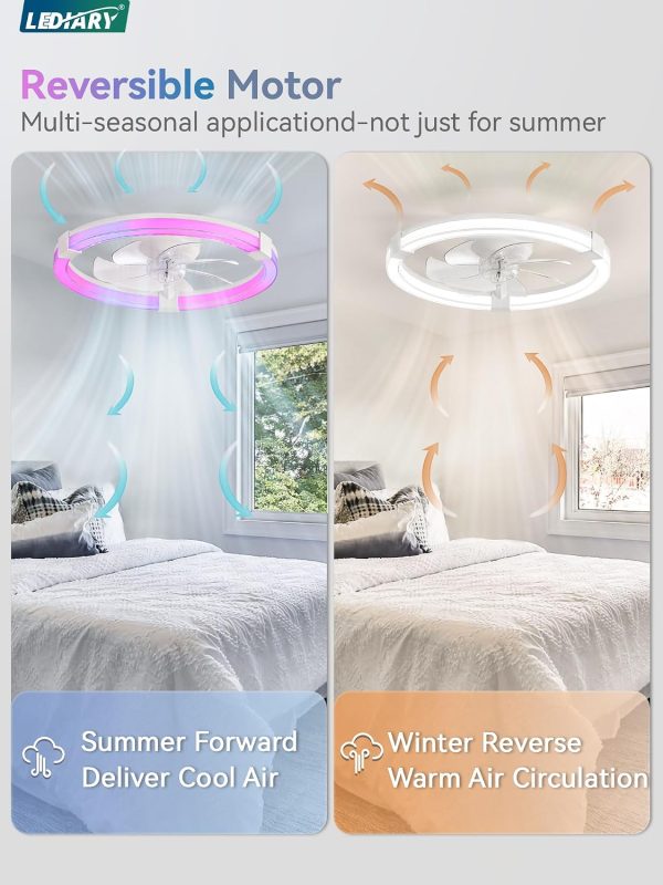 71Z0IMVaF9L._AC_SL1500_.jpg windphoto Ceiling Fan with Light,20inch Low Profile Fandelier with Remote RGB | RGB,6 Speeds, Reversible DC Motor, Dimmable Flush Mount Fan Light, Modern fans for Bedroom