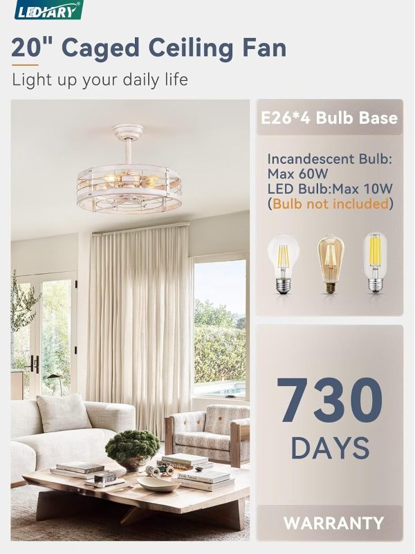 71ZKSPCbP1L._AC_SL1500_.jpg windphoto 20 inch Fandelier Caged Ceiling Fan with Light, White Gold | 6 Speed Adjustable,Timing, Quiet & Powerful DC, Small, Farmhouse, Industrial, Enclosed, Bladeless, Bedroom, Kitchen, Downrod