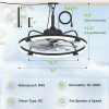 windphoto 24" Waterproof Black Outdoor Ceiling Fan with Light for Gazebo | IP65 Wet Rated,APP Control,6-Speeds,3CCT Dimmable,Reverse DC Motor,Suitable for 12' x 14' Area,Plug In for Patio,Porch