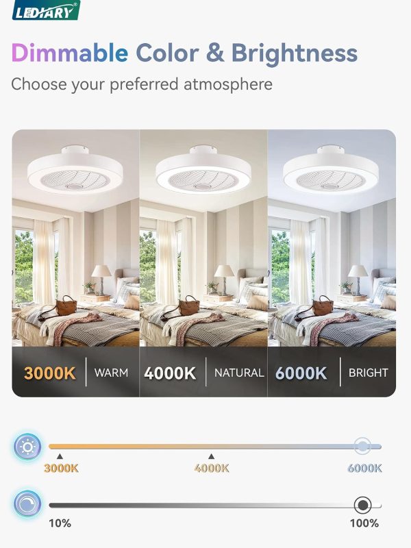 71ZTwkxztsL._AC_SL1500_.jpg windphoto 22 Inch Low Profile Bladeless LED Ceiling Fan Light, White RGB | Flush Mount, Modern, 6 Speed Adjustable, 3000-6000K Dimmable, 3000LM, Indoor Bedroom Living Room, Remote/APP Control