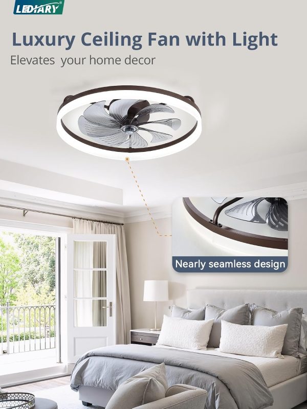 71ZWexTWXOL._AC_SL1500_.jpg windphoto 23" Low Profile Ceiling Fans with Lights, APP & Remote, Brown | Flush Mount, Dimmable LED, Quiet DC Motor, Reversible, 6 Speeds, Fandelier, for Bedroom